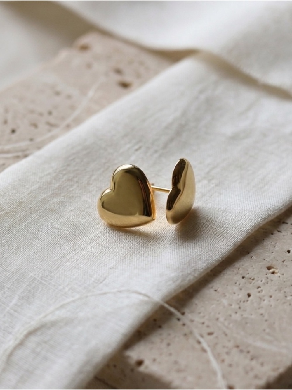 Gold Heart Stud Earrings - Elegant Women Jewelry ~ 18K